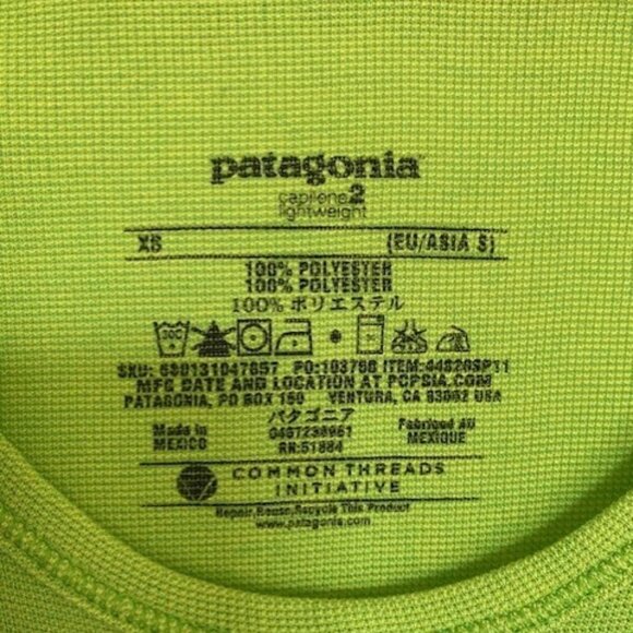 PATAGONIA Capilene 2 Lime Green Base Layer Shirt XS - Picture 4 of 6